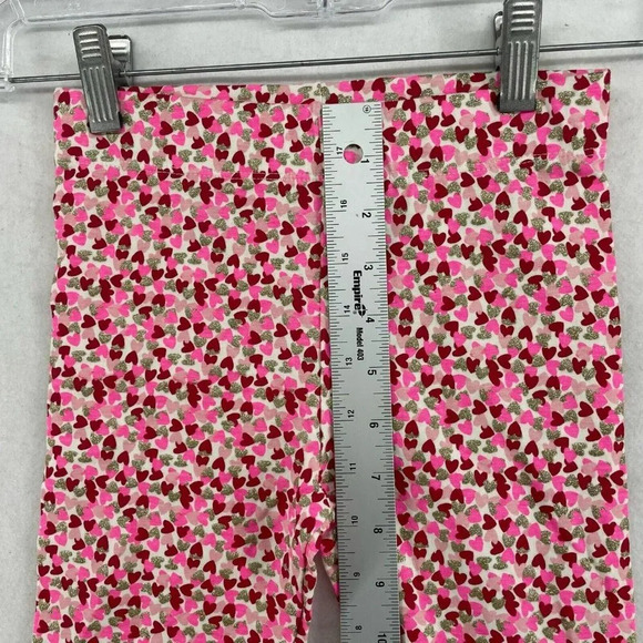 Max Studio Leggings Kids Girl's Sz S 5-6 Pink Gold Heart Print Stretch Slim Fit - Picture 4 of 12